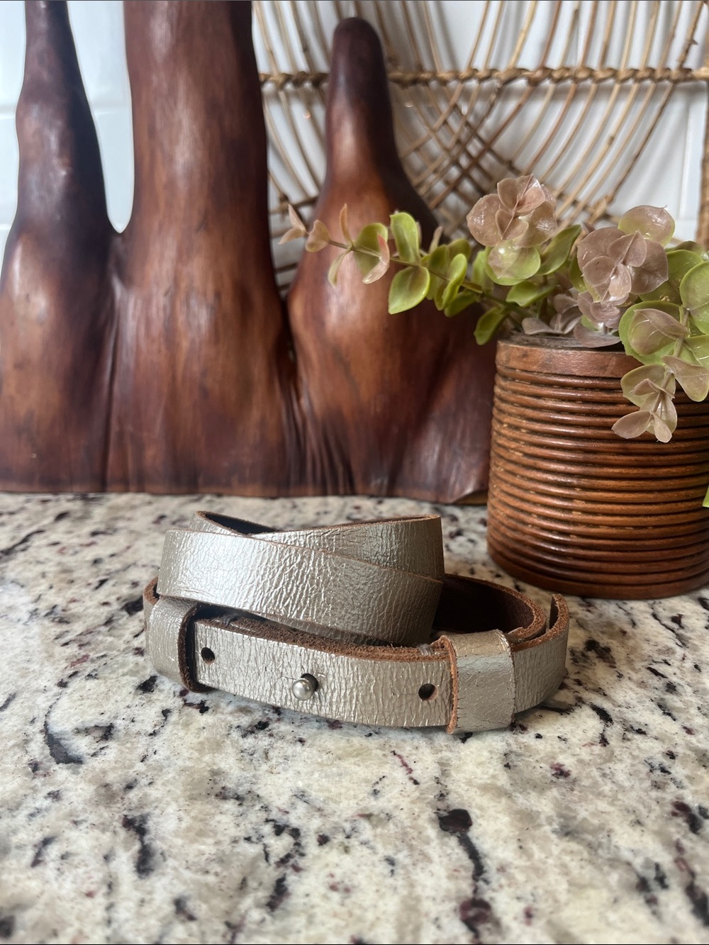 J. Jill Metallic Silver Leather Belt